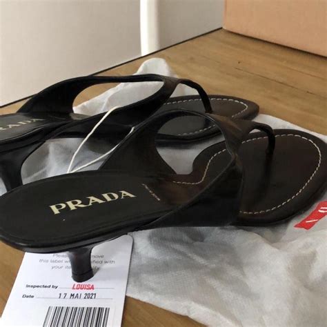 prada black rubber flip flops|Prada slide sandals kitten heel.